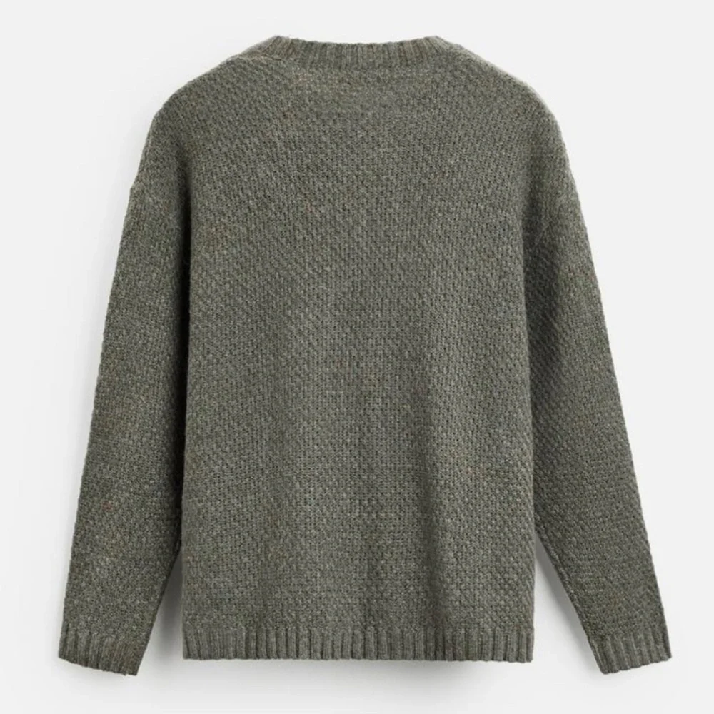 ZARA Men Cable Knit Sweater Gray Green SZ XL